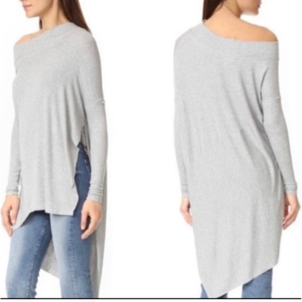 We‎ The Free - Free People Grey Ribbed High Low Off Shoulder Tunic Top XS